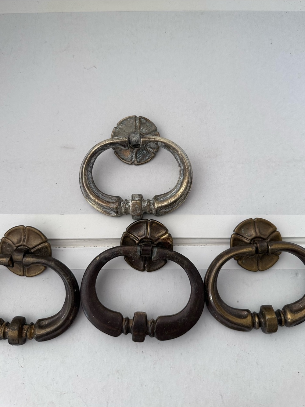 vintage 4 Gothic Brass Ring Hoop Pull Handle Drawer / Door Ornate